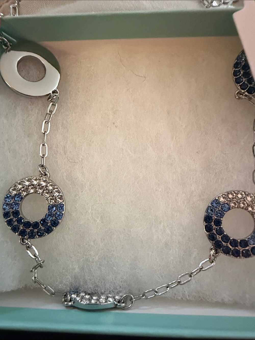 Park Lane Silver-Tone Blue and Clear Crystal Circle Necklace